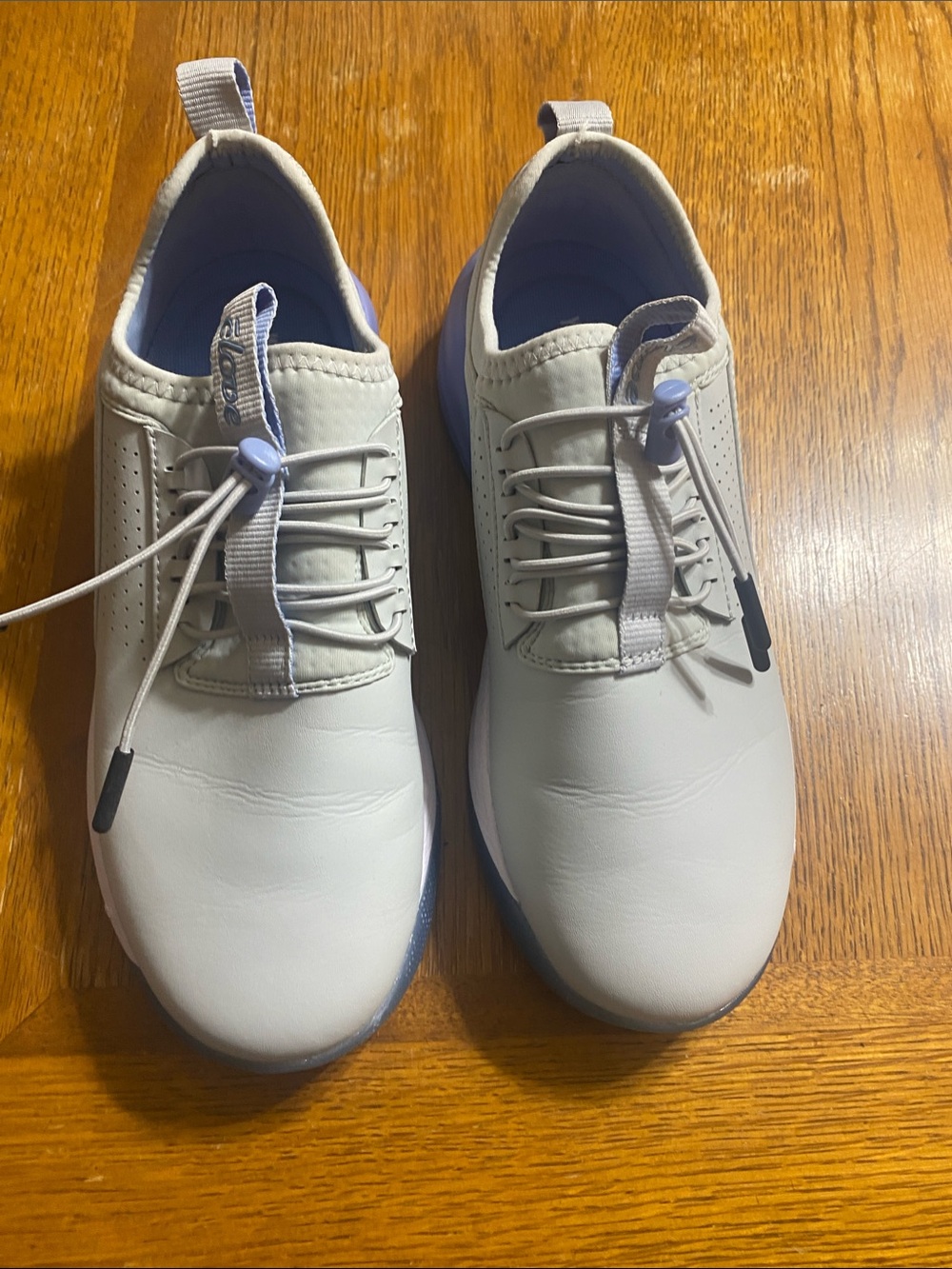 Women's Light Gray Slip-On Sneakers with Pale Blue Accents